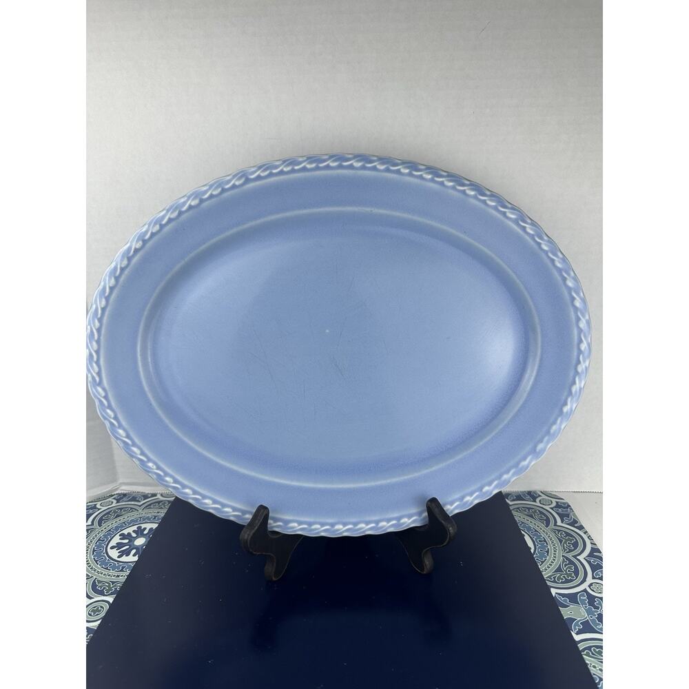 Early California Vernon Kilns Deep Blue oval serving Platter VTG 14”